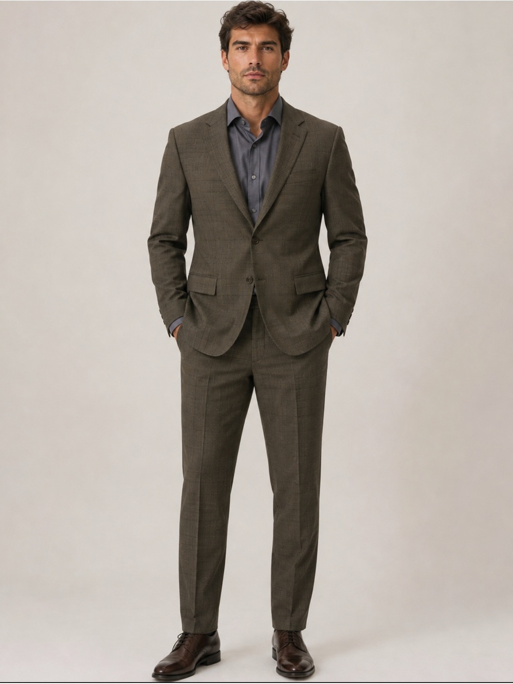 Haggar Brown Plaid Two-Piece Suit